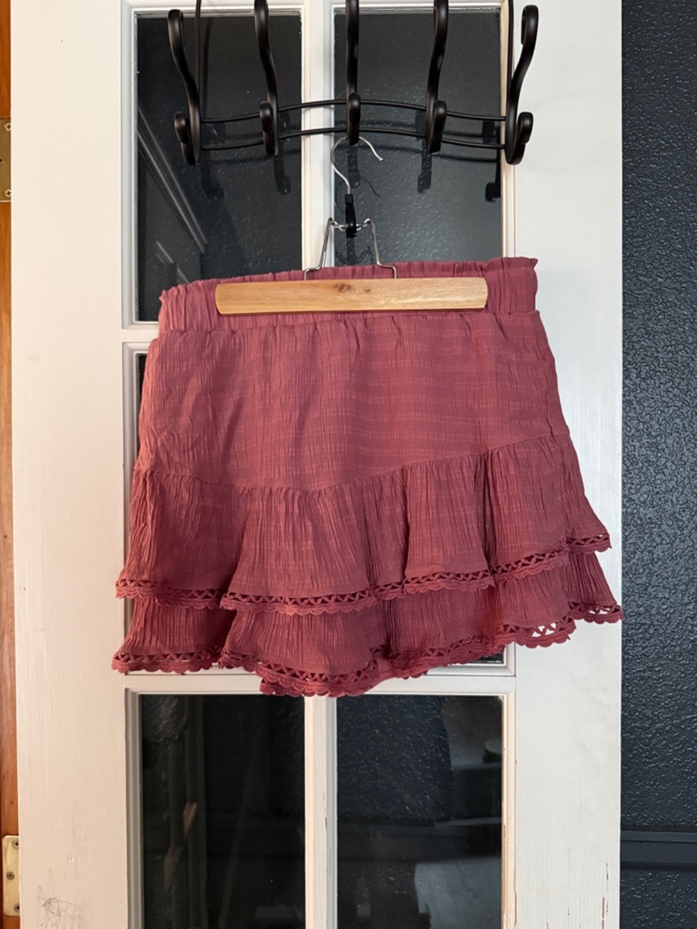 Ruffle Tiered Mini Skort in Dusty Rose